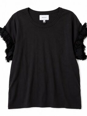 Current/Elliott Black Oversized T-Shirt with Raw Edge Details Size 1 (Small)